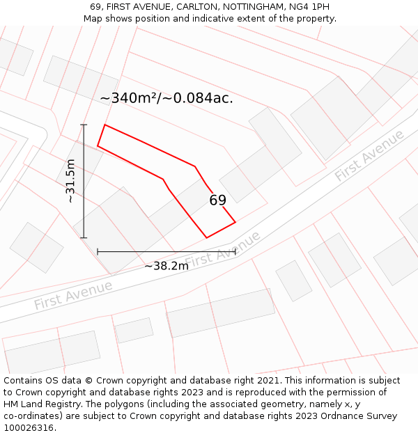 69, FIRST AVENUE, CARLTON, NOTTINGHAM, NG4 1PH: Plot and title map