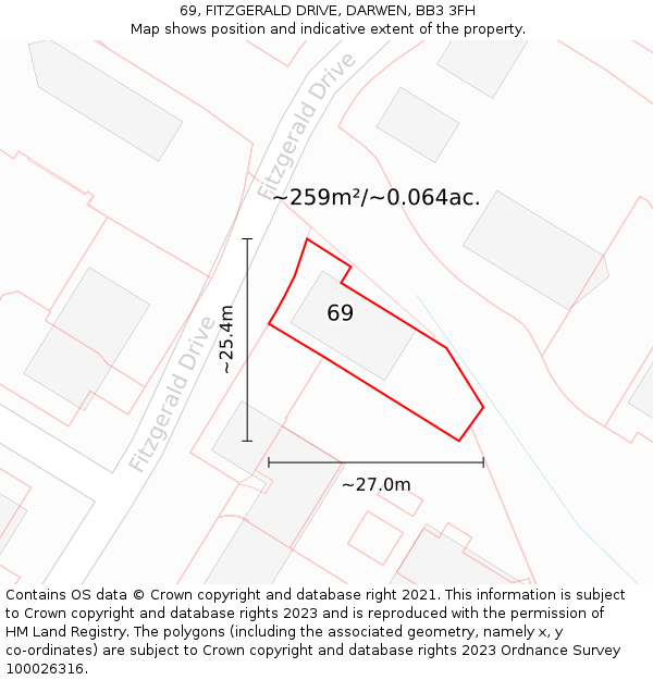 69, FITZGERALD DRIVE, DARWEN, BB3 3FH: Plot and title map