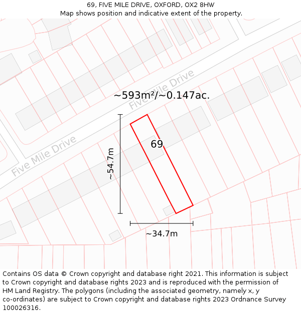 69, FIVE MILE DRIVE, OXFORD, OX2 8HW: Plot and title map