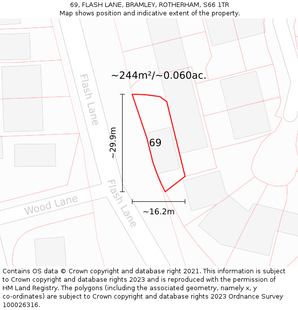 69, FLASH LANE, BRAMLEY, ROTHERHAM, S66 1TR: Plot and title map