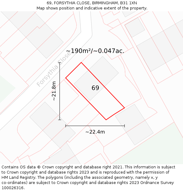 69, FORSYTHIA CLOSE, BIRMINGHAM, B31 1XN: Plot and title map