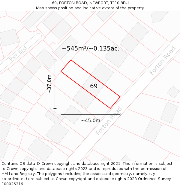 69, FORTON ROAD, NEWPORT, TF10 8BU: Plot and title map