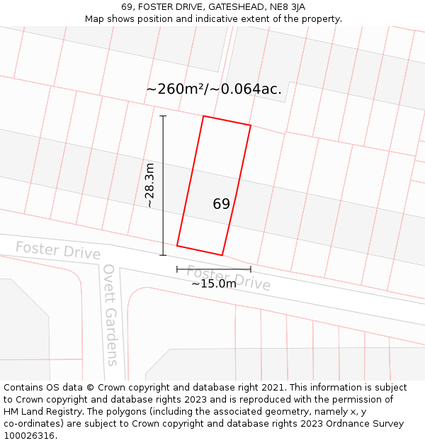 69, FOSTER DRIVE, GATESHEAD, NE8 3JA: Plot and title map