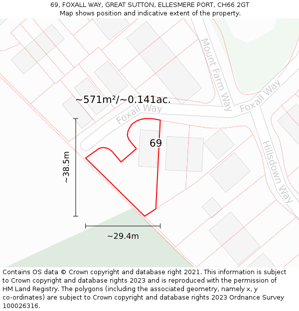 69, FOXALL WAY, GREAT SUTTON, ELLESMERE PORT, CH66 2GT: Plot and title map