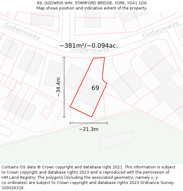 69, GODWINS WAY, STAMFORD BRIDGE, YORK, YO41 1DA: Plot and title map