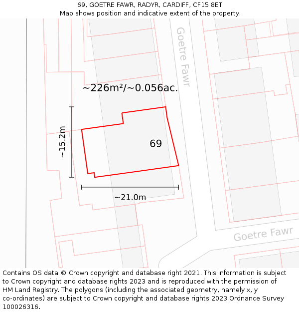 69, GOETRE FAWR, RADYR, CARDIFF, CF15 8ET: Plot and title map