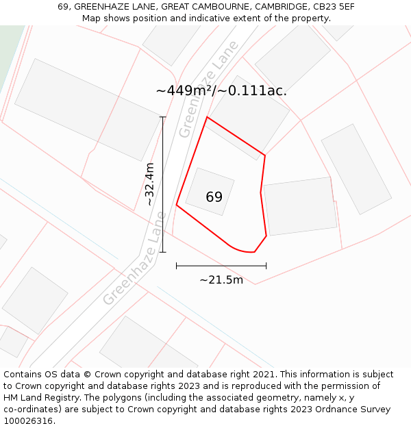 69, GREENHAZE LANE, GREAT CAMBOURNE, CAMBRIDGE, CB23 5EF: Plot and title map