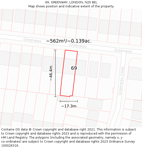 69, GREENWAY, LONDON, N20 8EL: Plot and title map