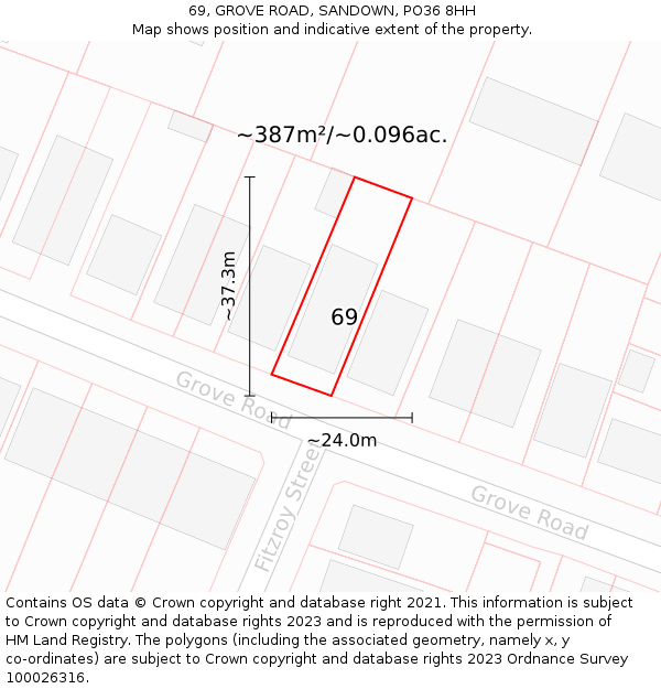 69, GROVE ROAD, SANDOWN, PO36 8HH: Plot and title map