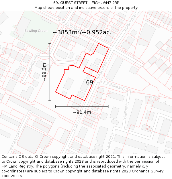 69, GUEST STREET, LEIGH, WN7 2RP: Plot and title map