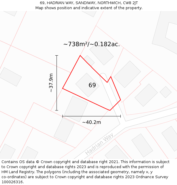 69, HADRIAN WAY, SANDIWAY, NORTHWICH, CW8 2JT: Plot and title map