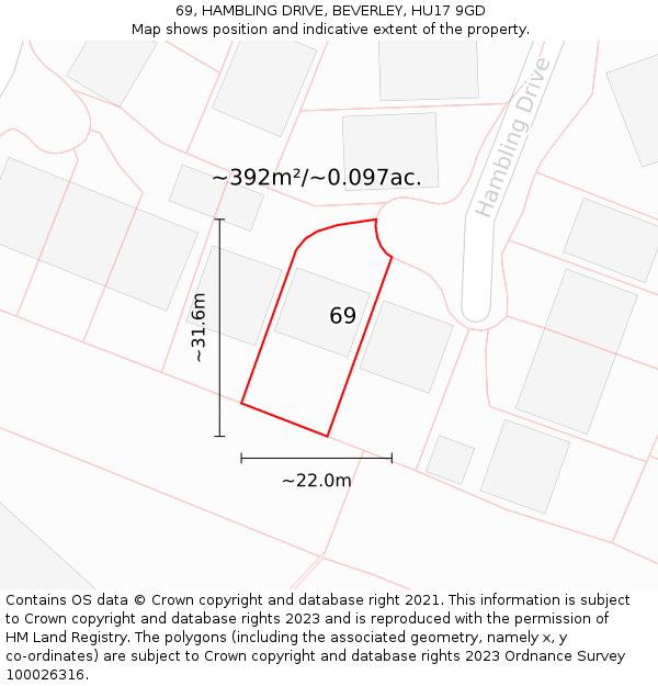 69, HAMBLING DRIVE, BEVERLEY, HU17 9GD: Plot and title map