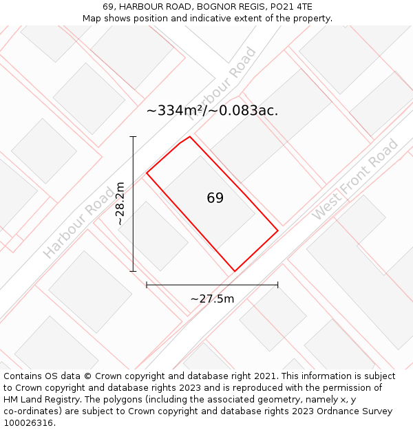 69, HARBOUR ROAD, BOGNOR REGIS, PO21 4TE: Plot and title map