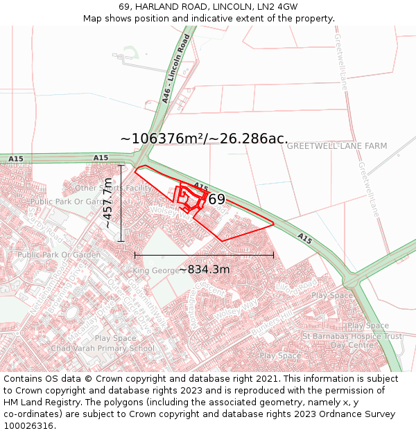 69, HARLAND ROAD, LINCOLN, LN2 4GW: Plot and title map