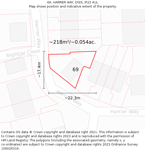 69, HARRIER WAY, DISS, IP22 4UL: Plot and title map