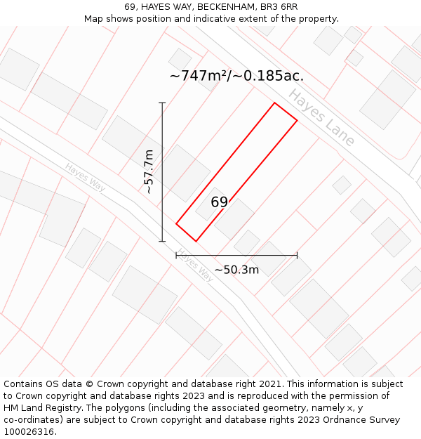 69, HAYES WAY, BECKENHAM, BR3 6RR: Plot and title map