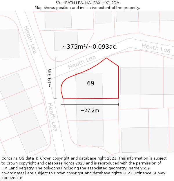 69, HEATH LEA, HALIFAX, HX1 2DA: Plot and title map