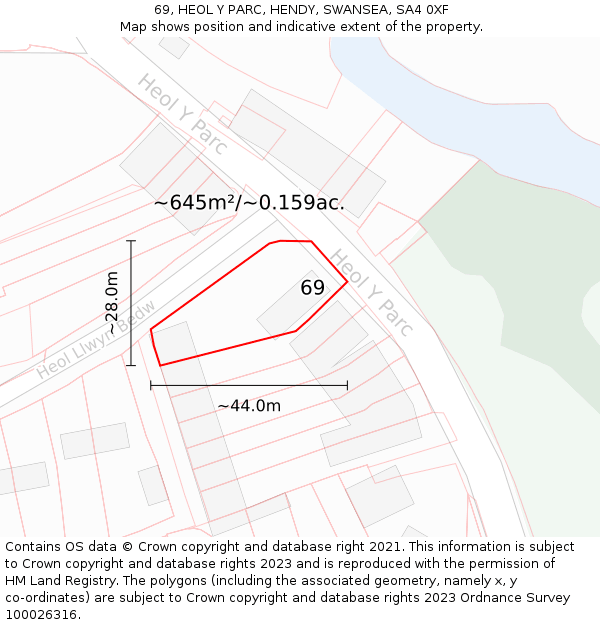 69, HEOL Y PARC, HENDY, SWANSEA, SA4 0XF: Plot and title map