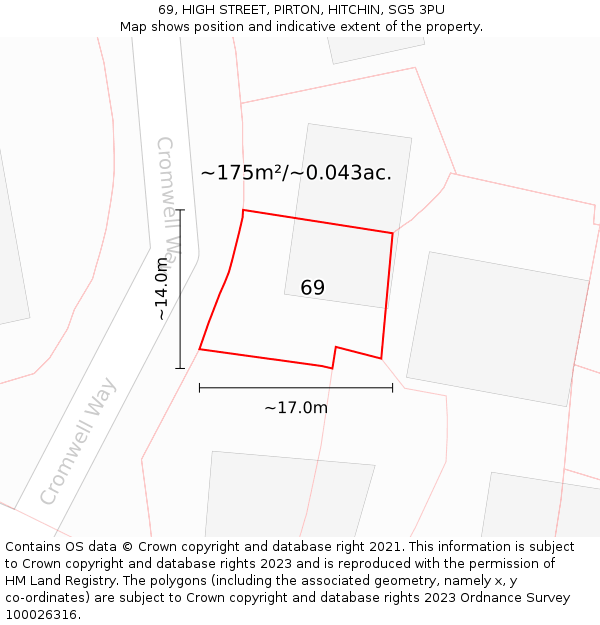 69, HIGH STREET, PIRTON, HITCHIN, SG5 3PU: Plot and title map