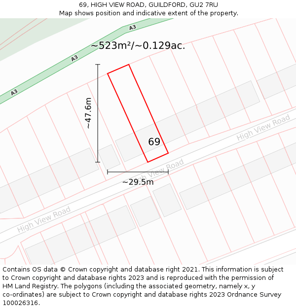 69, HIGH VIEW ROAD, GUILDFORD, GU2 7RU: Plot and title map