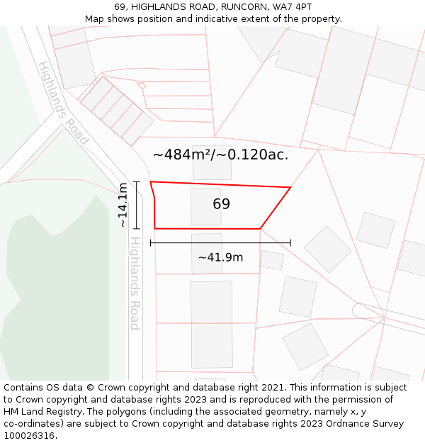 69, HIGHLANDS ROAD, RUNCORN, WA7 4PT: Plot and title map