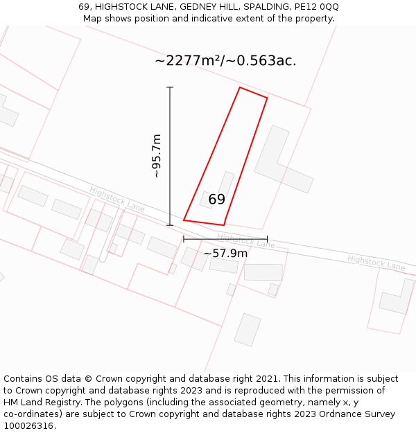 69, HIGHSTOCK LANE, GEDNEY HILL, SPALDING, PE12 0QQ: Plot and title map