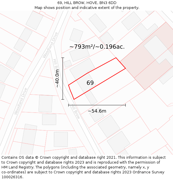 69, HILL BROW, HOVE, BN3 6DD: Plot and title map