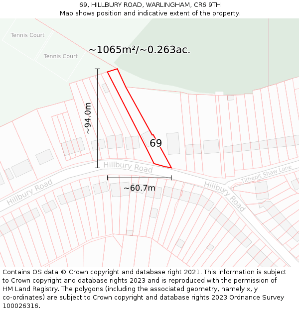 69, HILLBURY ROAD, WARLINGHAM, CR6 9TH: Plot and title map