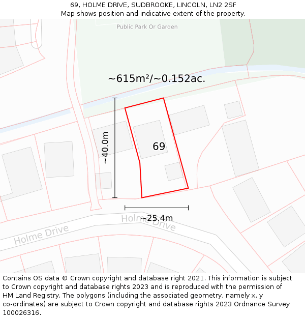 69, HOLME DRIVE, SUDBROOKE, LINCOLN, LN2 2SF: Plot and title map