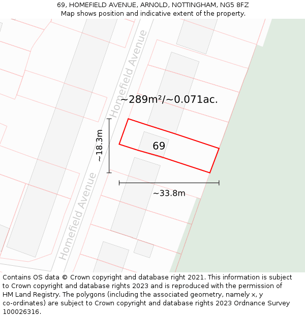 69, HOMEFIELD AVENUE, ARNOLD, NOTTINGHAM, NG5 8FZ: Plot and title map