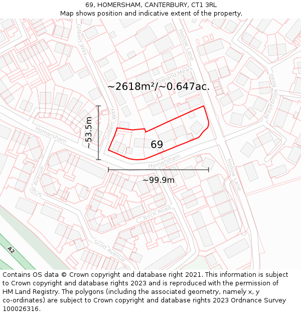 69, HOMERSHAM, CANTERBURY, CT1 3RL: Plot and title map