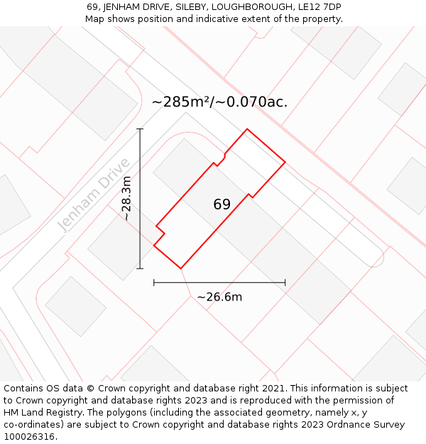 69, JENHAM DRIVE, SILEBY, LOUGHBOROUGH, LE12 7DP: Plot and title map