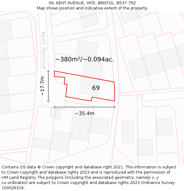 69, KENT AVENUE, YATE, BRISTOL, BS37 7RZ: Plot and title map