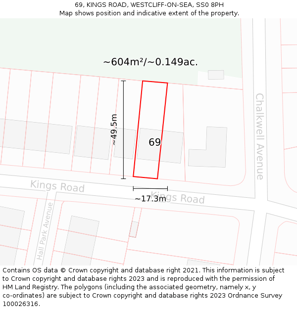 69, KINGS ROAD, WESTCLIFF-ON-SEA, SS0 8PH: Plot and title map