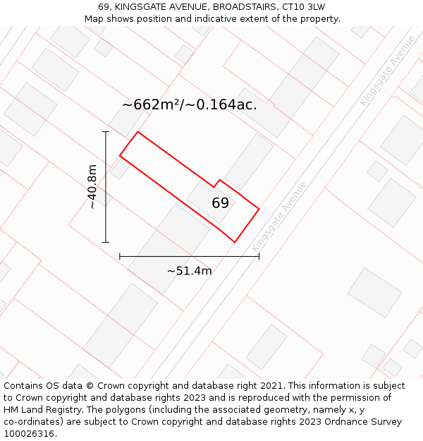 69, KINGSGATE AVENUE, BROADSTAIRS, CT10 3LW: Plot and title map