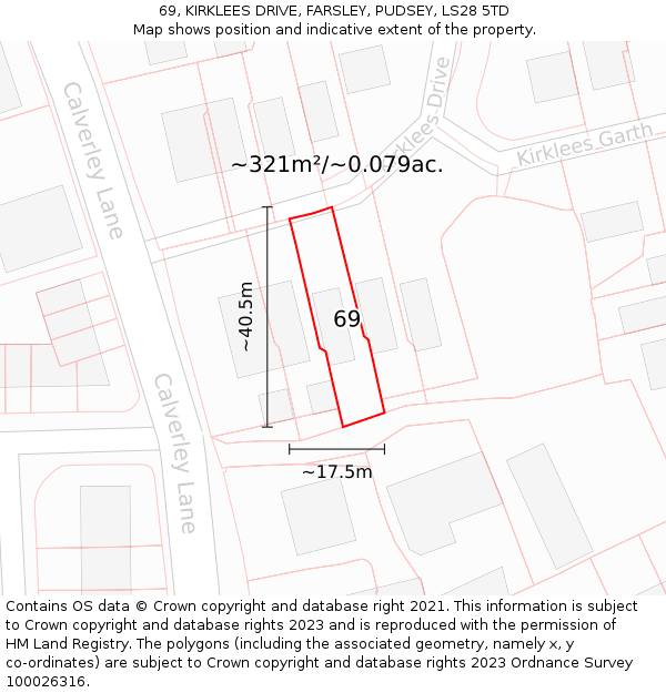 69, KIRKLEES DRIVE, FARSLEY, PUDSEY, LS28 5TD: Plot and title map