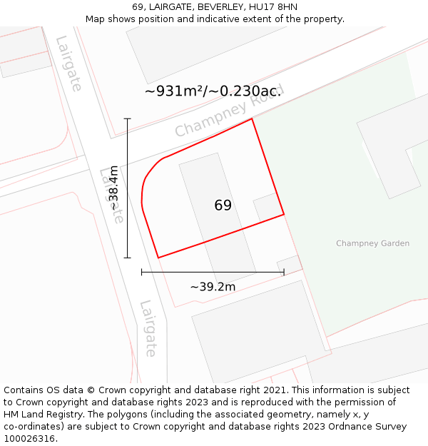 69, LAIRGATE, BEVERLEY, HU17 8HN: Plot and title map