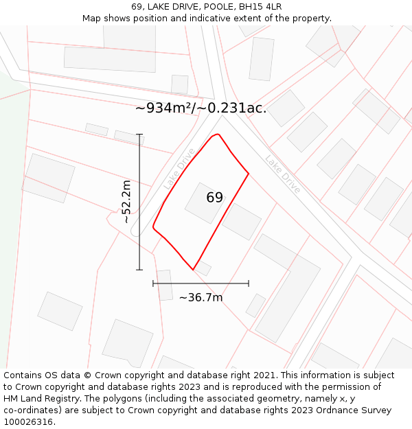 69, LAKE DRIVE, POOLE, BH15 4LR: Plot and title map