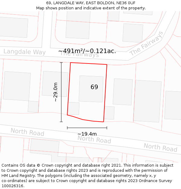 69, LANGDALE WAY, EAST BOLDON, NE36 0UF: Plot and title map