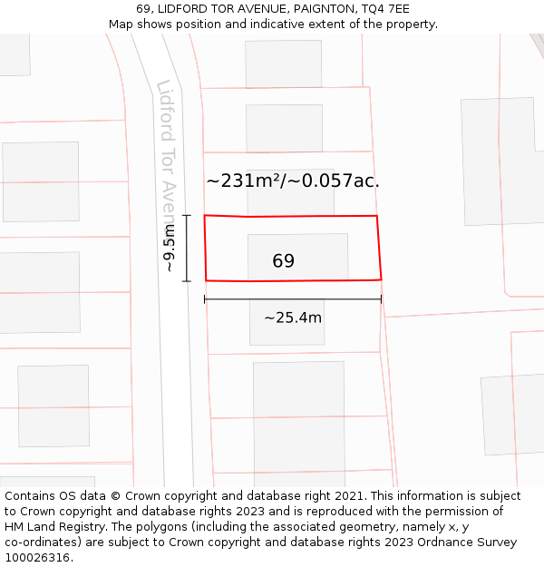 69, LIDFORD TOR AVENUE, PAIGNTON, TQ4 7EE: Plot and title map