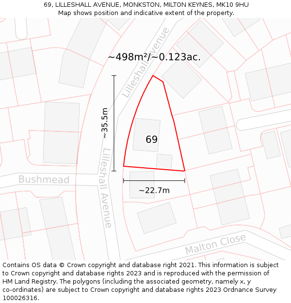 69, LILLESHALL AVENUE, MONKSTON, MILTON KEYNES, MK10 9HU: Plot and title map