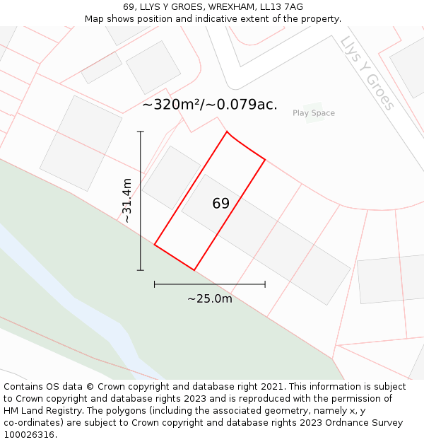 69, LLYS Y GROES, WREXHAM, LL13 7AG: Plot and title map