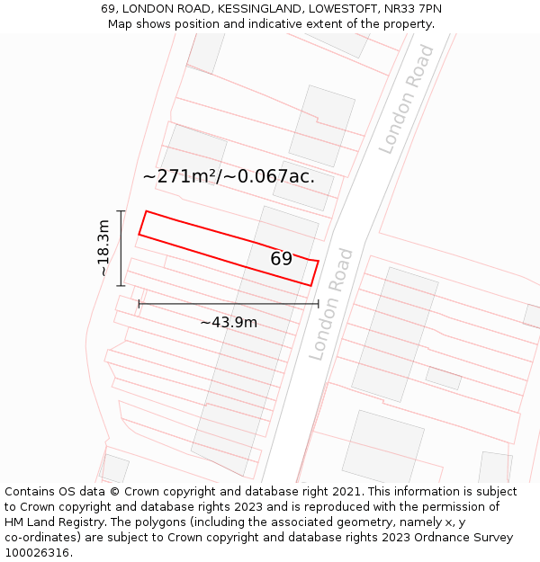 69, LONDON ROAD, KESSINGLAND, LOWESTOFT, NR33 7PN: Plot and title map