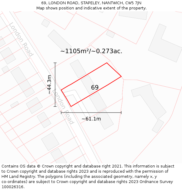 69, LONDON ROAD, STAPELEY, NANTWICH, CW5 7JN: Plot and title map