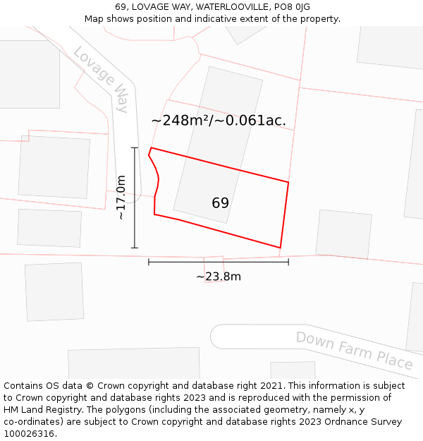 69, LOVAGE WAY, WATERLOOVILLE, PO8 0JG: Plot and title map