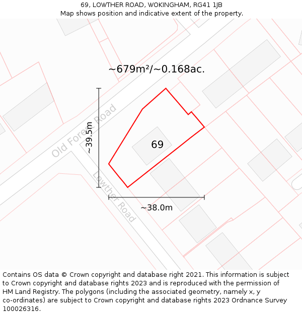 69, LOWTHER ROAD, WOKINGHAM, RG41 1JB: Plot and title map