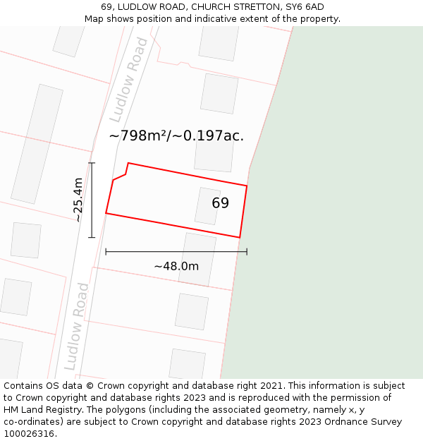 69, LUDLOW ROAD, CHURCH STRETTON, SY6 6AD: Plot and title map