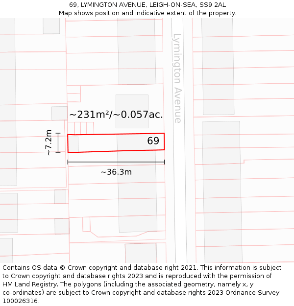 69, LYMINGTON AVENUE, LEIGH-ON-SEA, SS9 2AL: Plot and title map