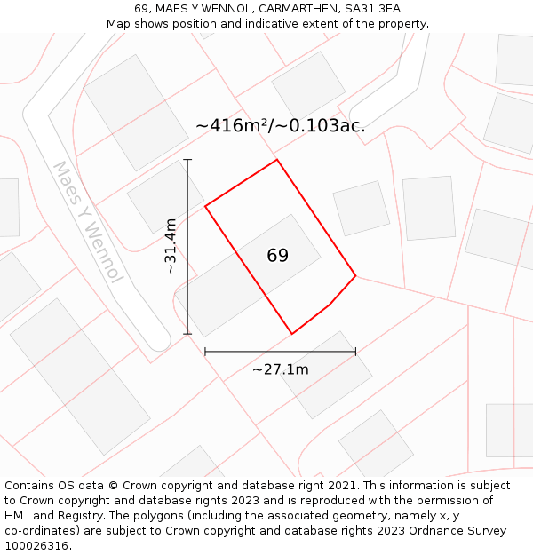 69, MAES Y WENNOL, CARMARTHEN, SA31 3EA: Plot and title map