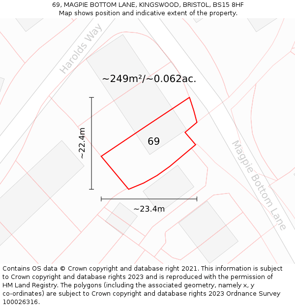 69, MAGPIE BOTTOM LANE, KINGSWOOD, BRISTOL, BS15 8HF: Plot and title map